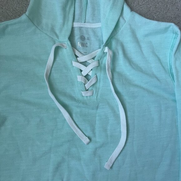 NWT Lace-Up Hoodie Tunic Mint Green SO by Kohls Size L - Picture 7 of 8